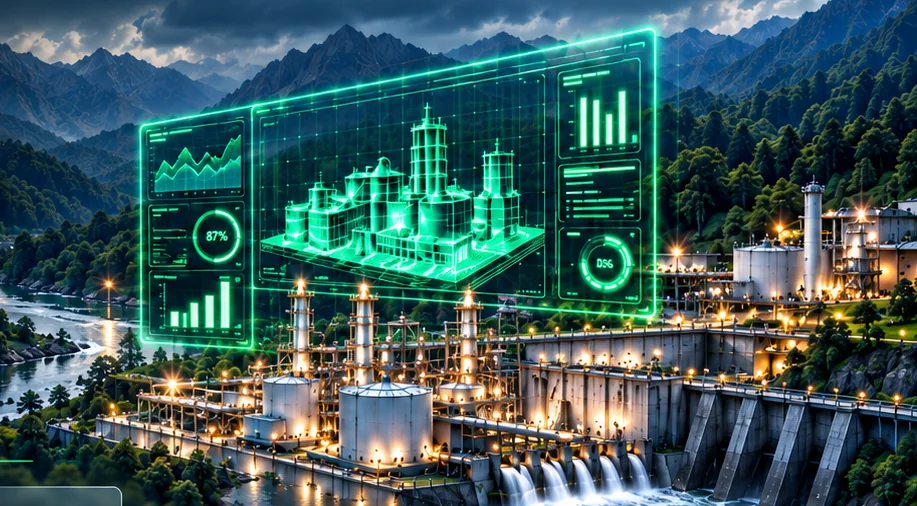 Instalación industrial con visualización digital de ingeniería